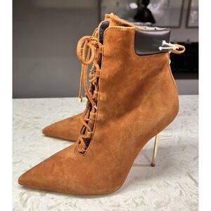 Good American Boots Womens Size 8 Tobacco Suede Pointed Toe Scandal Booties
